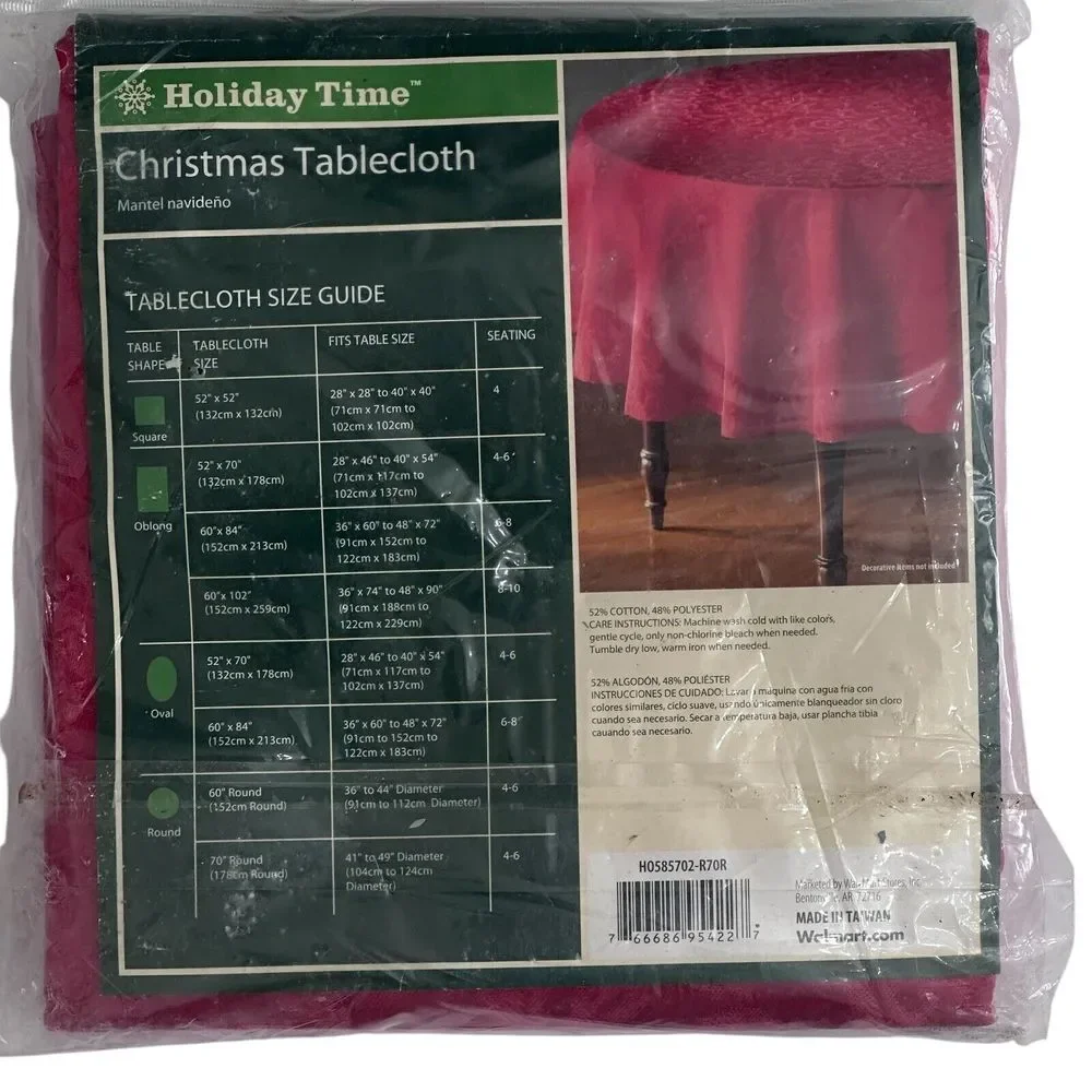 Holiday Time Red Fabric‎ Tablecloth Round 70